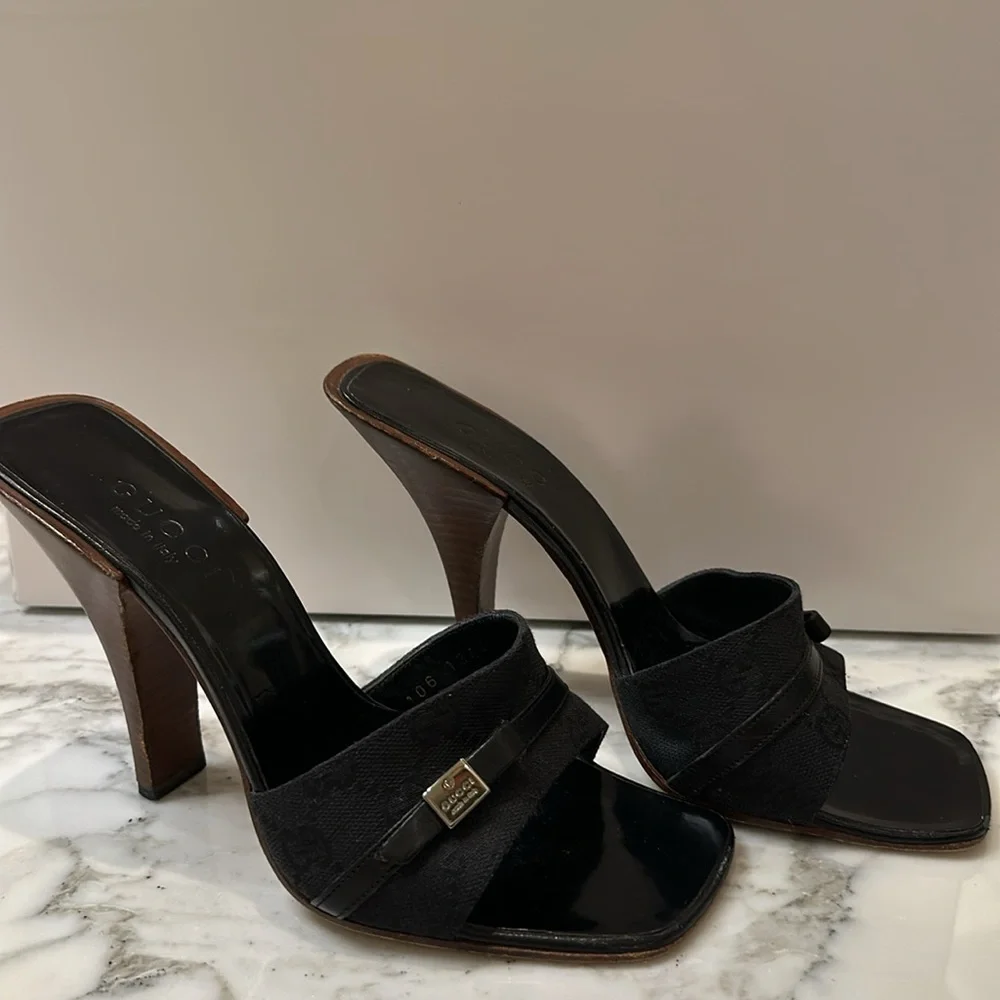 Gucci blk monogram high heel mule size 81/2 - Picture 6 of 8